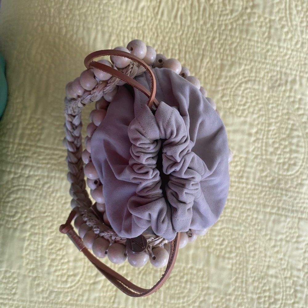 NWT Aranaz Punto Wood Beaded Bucket Bag - Picture 14 of 15